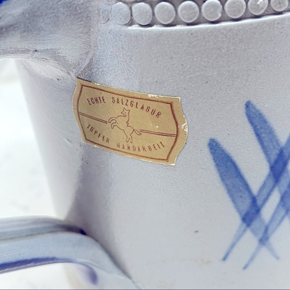 Vintage German Authentic Salt Glaze Handpainted Pottery Stein Mug Cobalt Blue - Picture 6 of 8